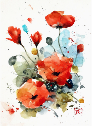 Poppy Garden Blank Watercolor Card