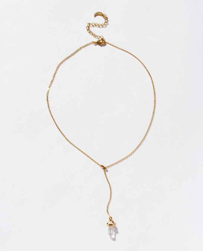 Clear Quartz Prism Point Lariat Necklace