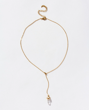 Clear Quartz Prism Point Lariat Necklace