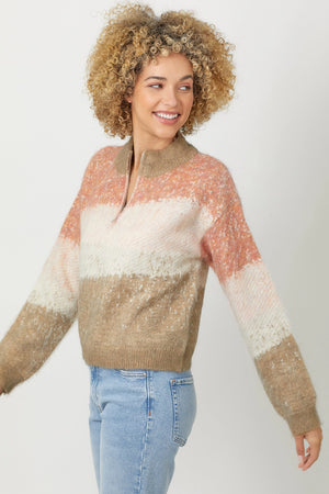 Tri-Color Half Zip Sweater
