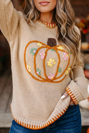 Embroidered Pumpkin Sweater
