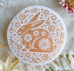 White Rabbit Peach Selenite Charging Plate