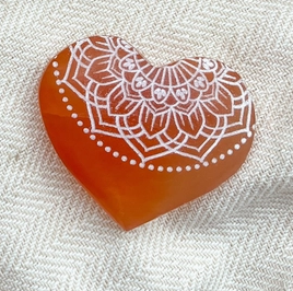 Etched Peach Selenite Crystal Heart-Radiate Bliss Design