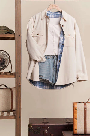 Reversible Blue & White Corduroy/Plaid Shirt