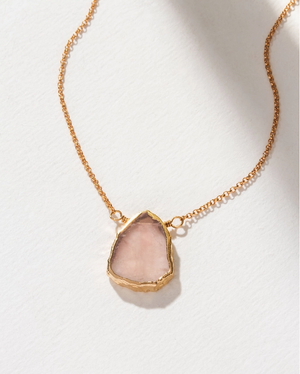 Rose Quartz Necklace Gold Earth, Wind, Fire