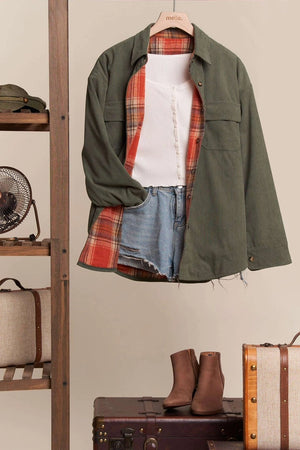 Reversible Green & Red Corduroy/Plaid Shirt