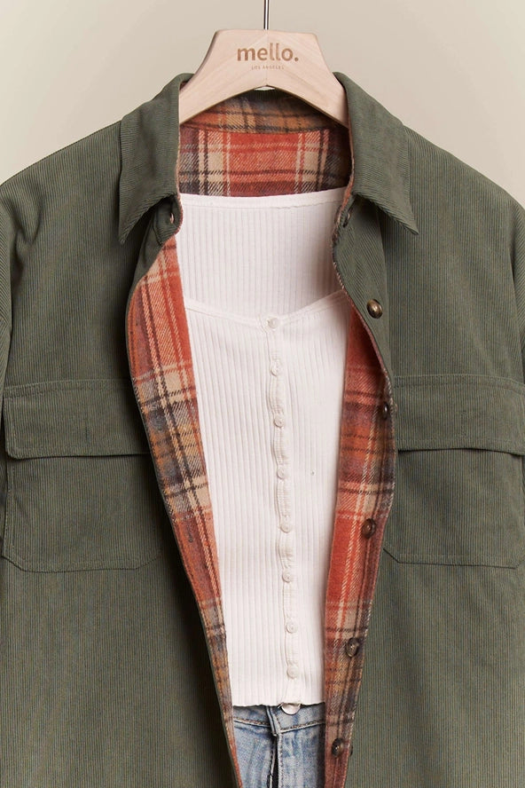 Reversible Green & Red Corduroy/Plaid Shirt