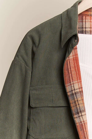 Reversible Green & Red Corduroy/Plaid Shirt