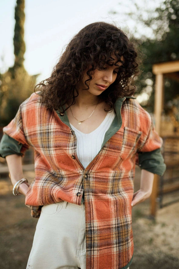 Reversible Green & Red Corduroy/Plaid Shirt