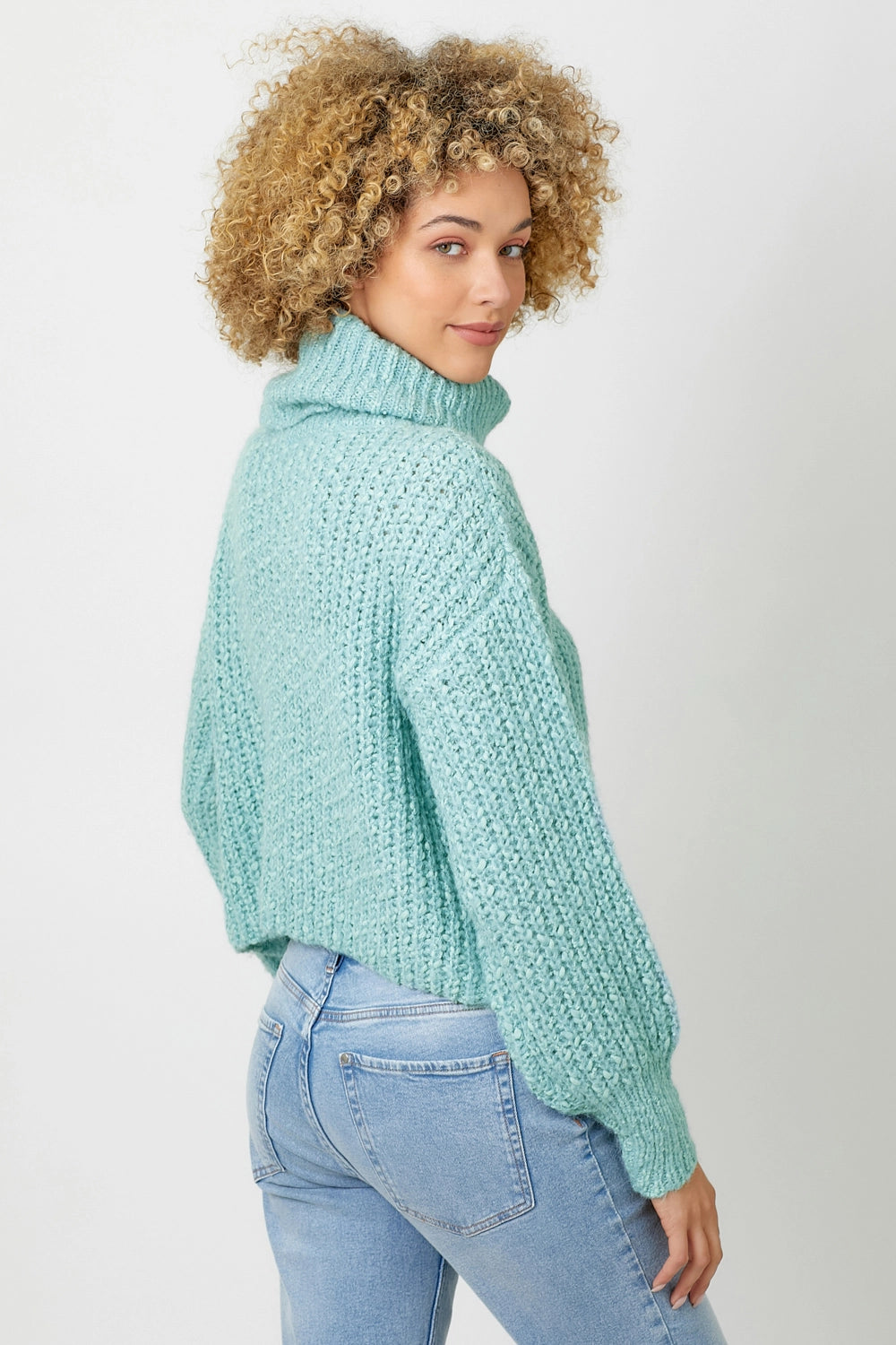 Seafoam Cropped Turtleneck Sweater