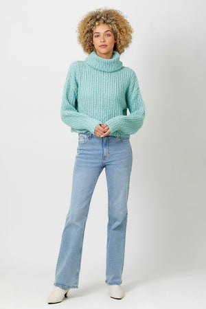 Seafoam Cropped Turtleneck Sweater