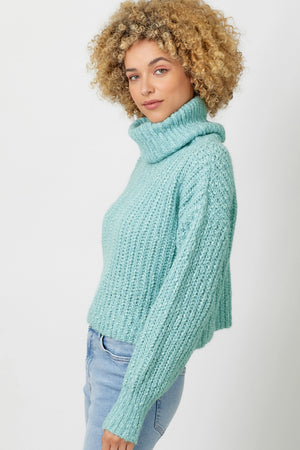 Seafoam Cropped Turtleneck Sweater