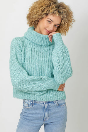 Seafoam Cropped Turtleneck Sweater