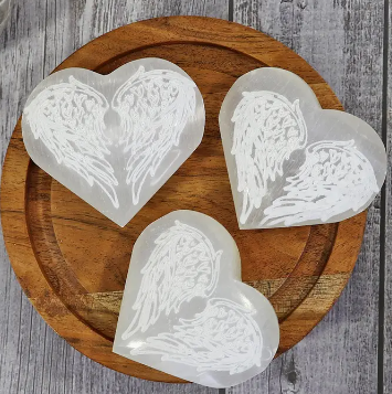 Hand-Carved Angel Wings Selenite Heart