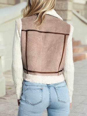 Dark Khaki Faux Suede Sherpa Lined Vest