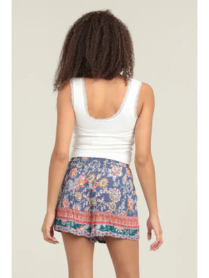 Dark Blue Multi-Pattern Floral Shorts