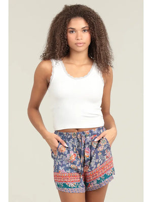 Dark Blue Multi-Pattern Floral Shorts