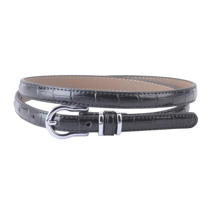 Skinny Crocodile Belt Silver Buckle
