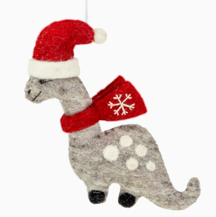 Dinosaur in Santa Hat Felt Ornament