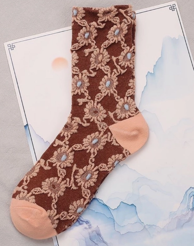 Light & Dark Orange Vintage Floral Socks