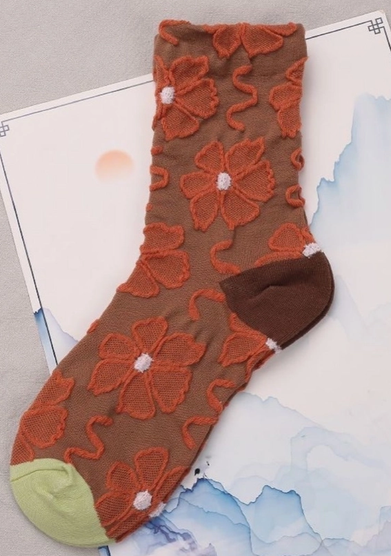 Embossed Bohemian Orange Floral Socks