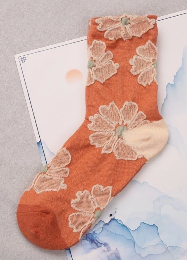 Embossed Bohemian Orange Floral Socks