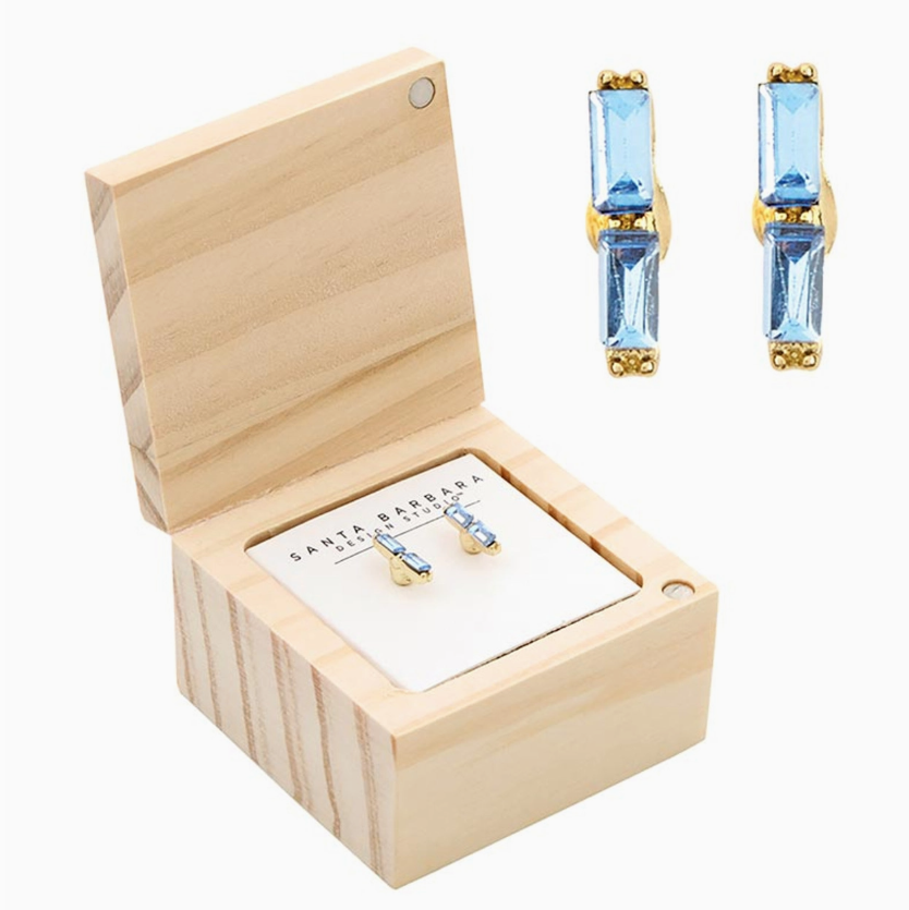 Treasure Box Earrings -  "Something Blue" Baguette