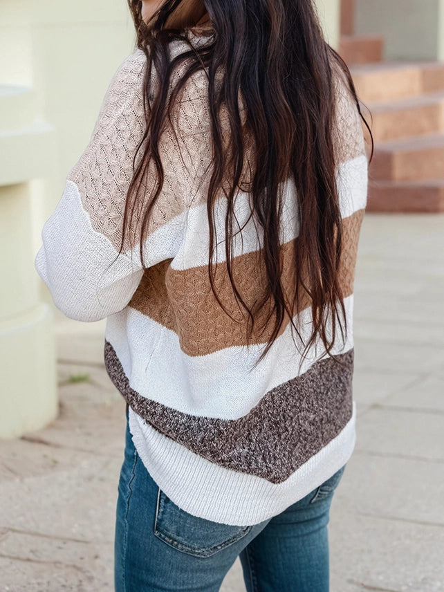 Mixed Texture Brown Striped Sweater
