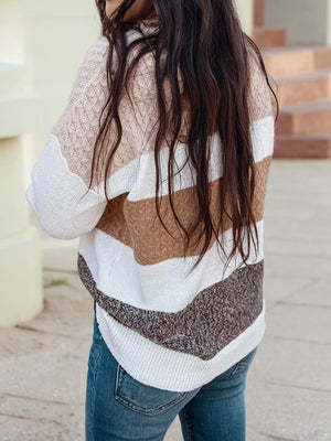 Mixed Texture Brown Striped Sweater