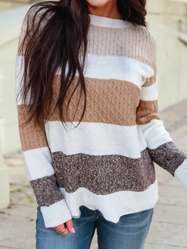 Mixed Texture Brown Striped Sweater