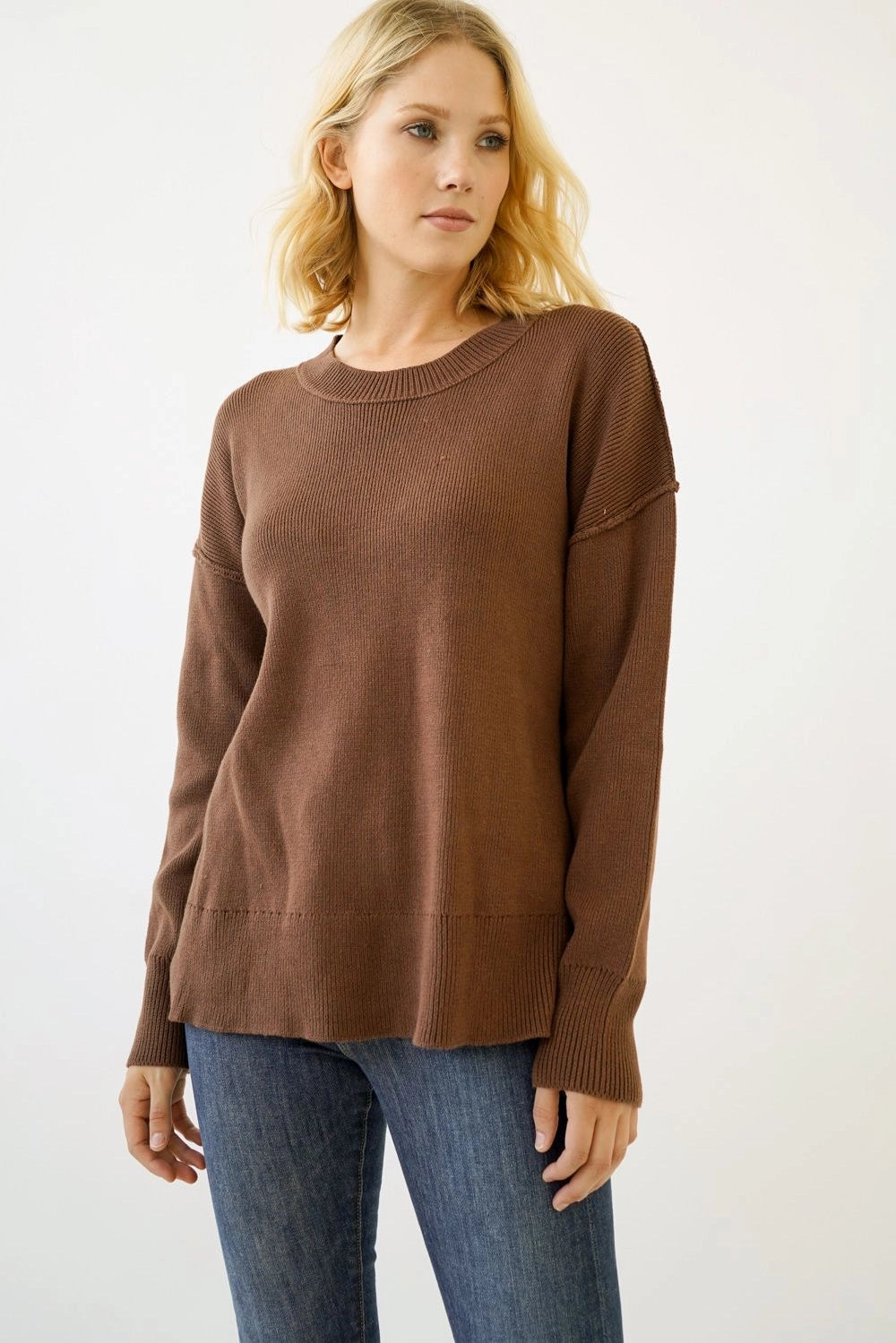 Brown Exposed Seams Sweater