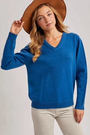 Teal V-Neck "Whole Garment" Sweater