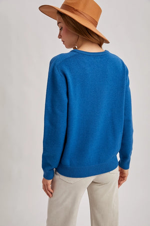 Teal V-Neck "Whole Garment" Sweater