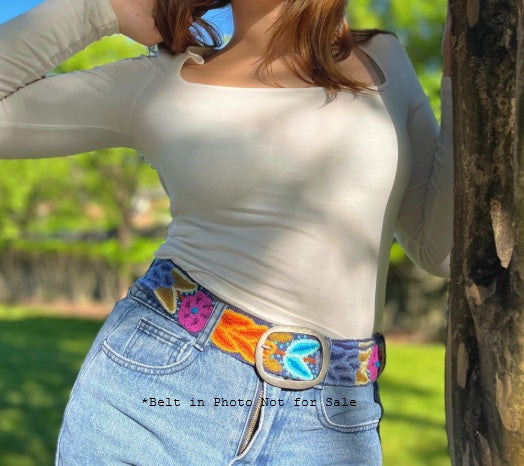 Pink Embroidered Wide Belt-Tulips