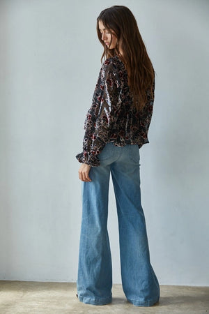 Black Floral Velvet Top