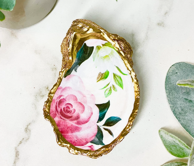 Hand Painted Oyster Shell Trinket Dishes