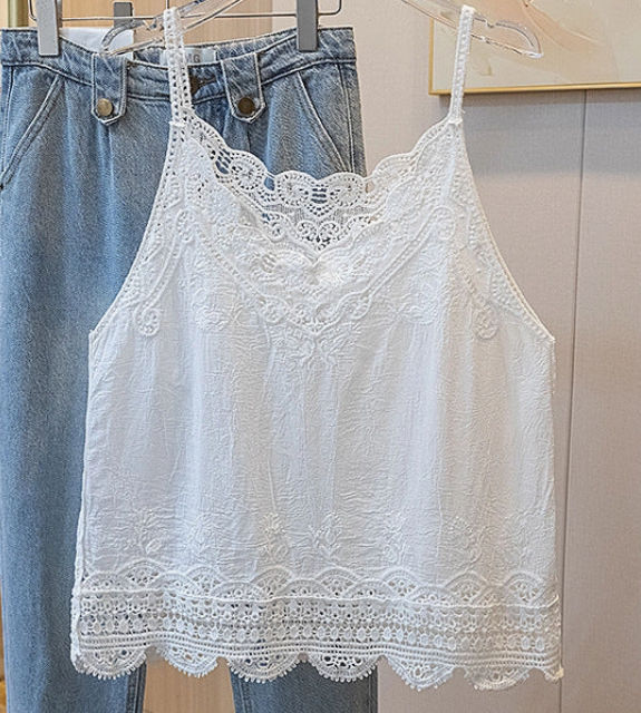 White Embroidered Lace Cami