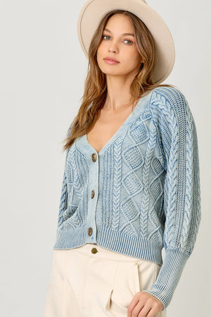 Washed Blue Cardigan Sweater