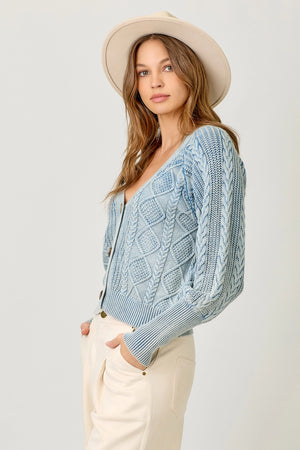 Washed Blue Cardigan Sweater