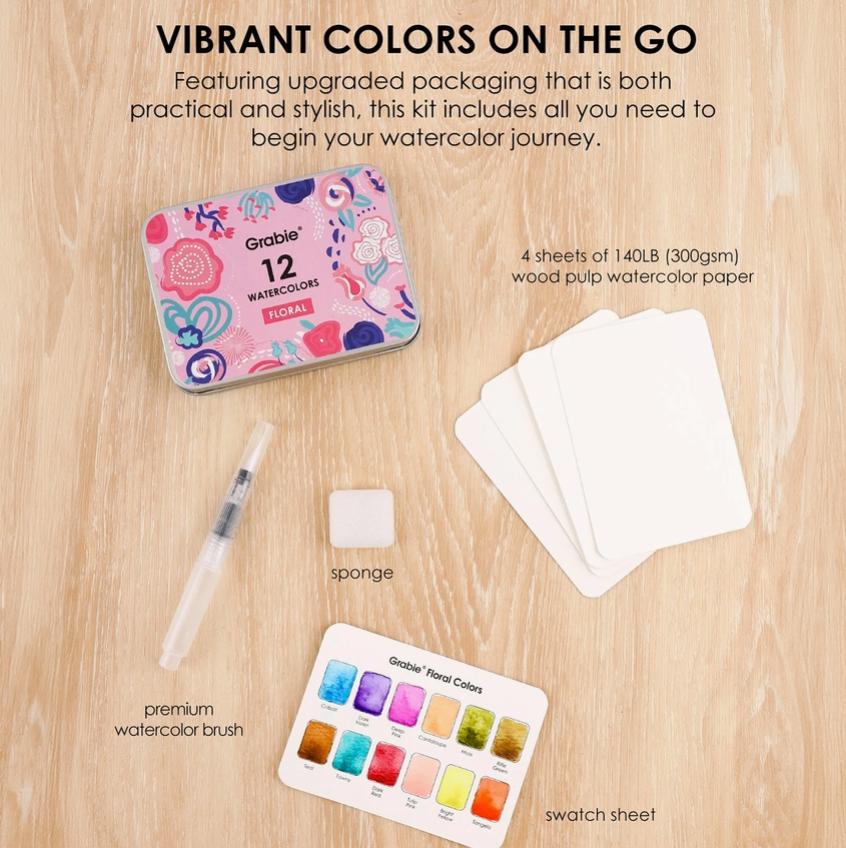 Watercolor Pocket Paint Set 12 Paints with brush & paper