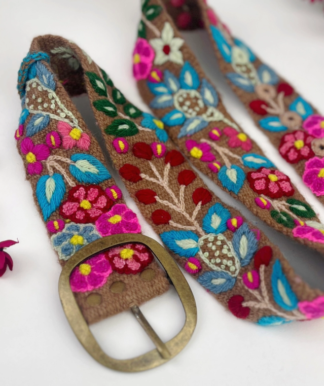 Hand Embroidered Belt Wildberry Mocha Mousse- Wide