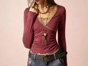 Lace Trim Wrap Top