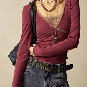 Lace Trim Wrap Top