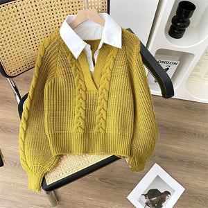 Faux Two-Piece Collared Sweater