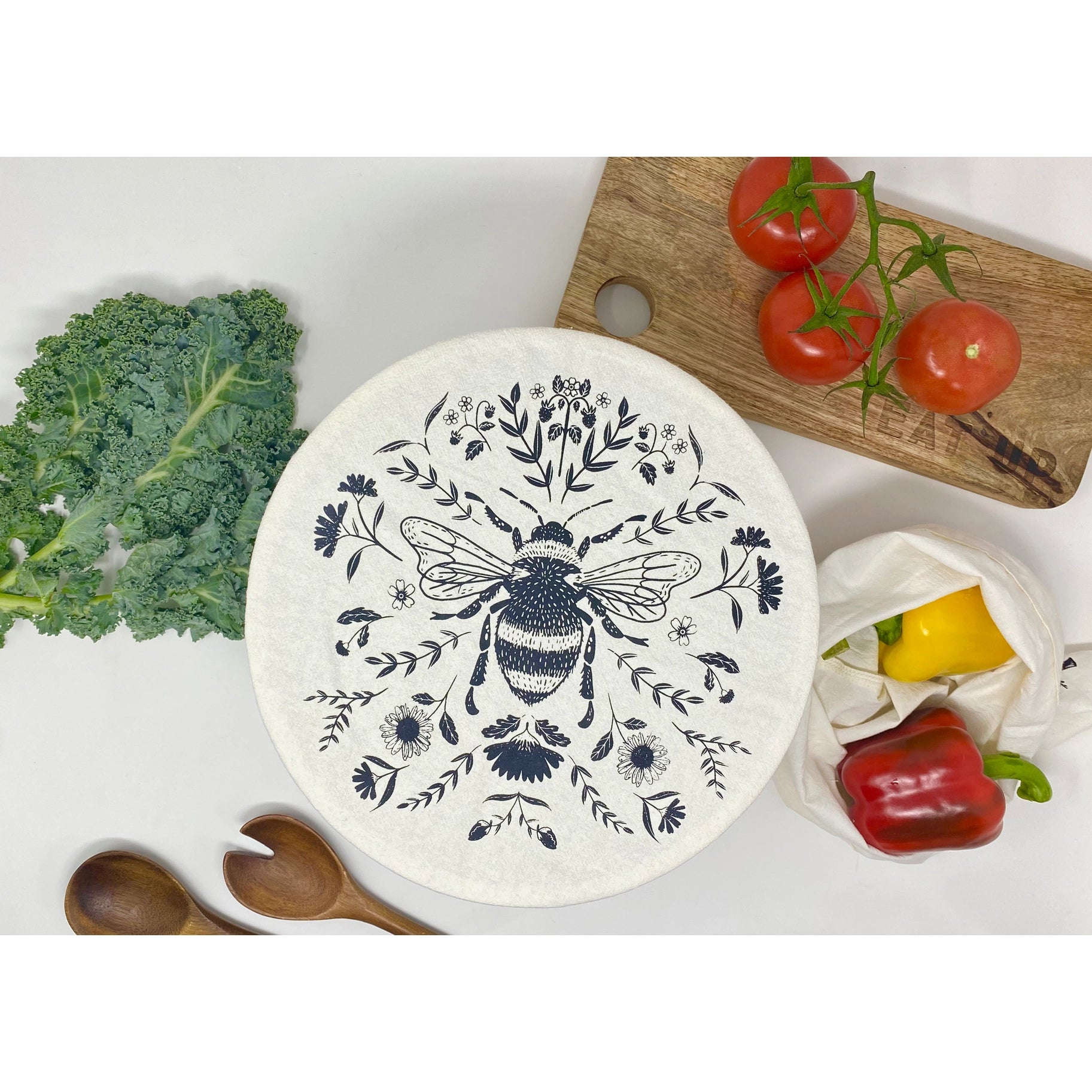 Charcoal Bee Unwaxed Bowl Cover